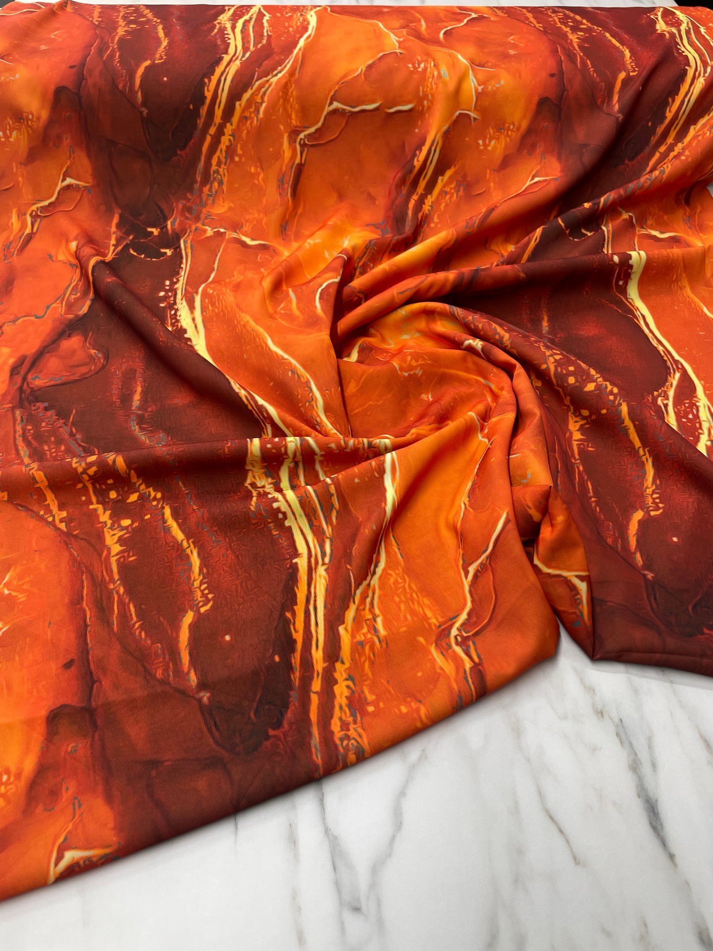 Turuncu Mermer Desen Elbiselik Gömleklik Krep Kumaş