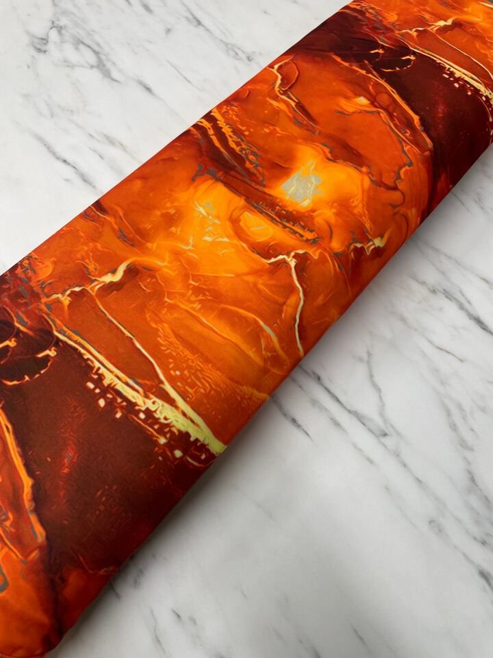 Turuncu Mermer Desen Elbiselik Gömleklik Krep Kumaş