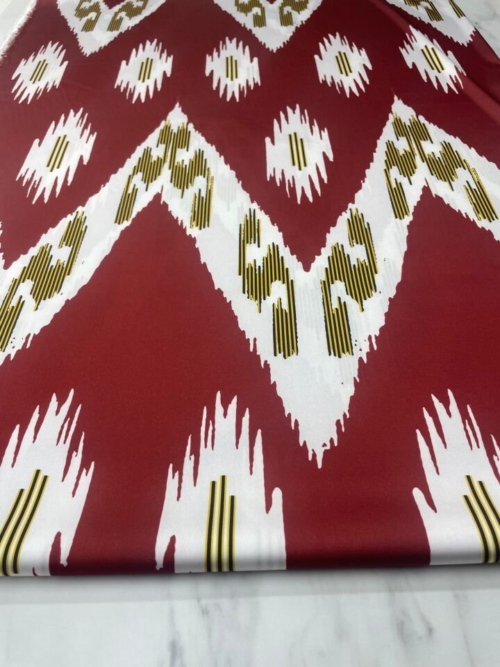 Kırmızı Urla Desen Elbiselik Gömleklik Tivil Saten Kumaş