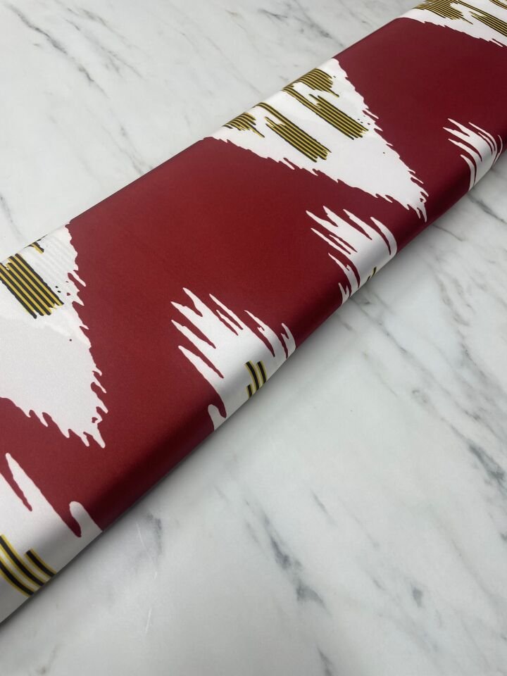 Kırmızı Urla Desen Elbiselik Gömleklik Tivil Saten Kumaş