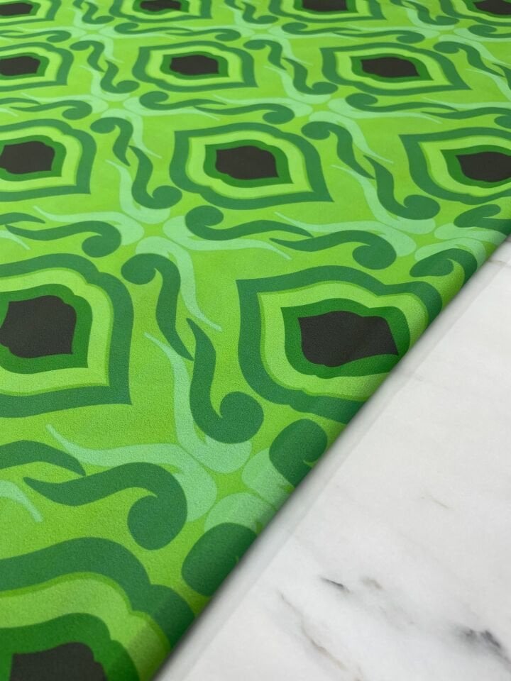 Yeşil İkat Desen Elbiselik Gömleklik Krep Kumaş