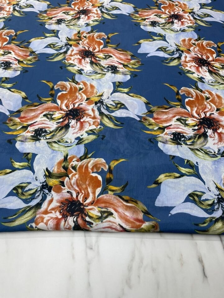 Çiçek Desen Elbiselik Gömleklik Krep Kumaş