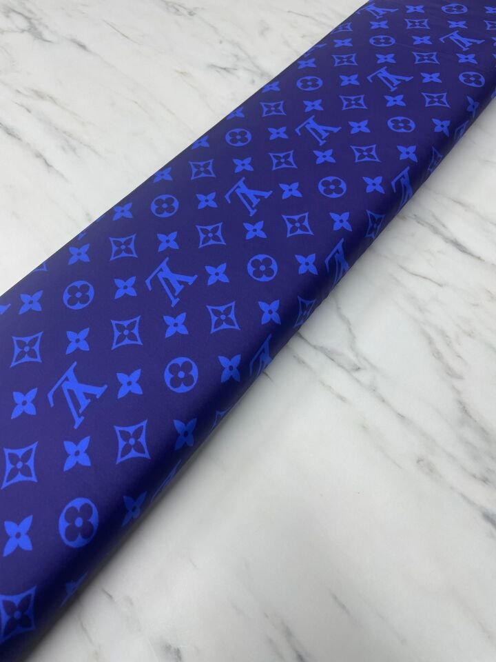 Mavi LV Desen Elbiselik Gömleklik Tivil Saten Kumaş