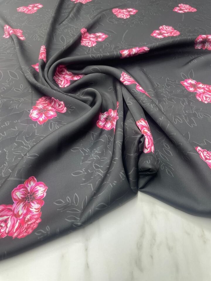 Az Çiçekli Desen Elbiselik Gömleklik Tivil Saten Kumaş