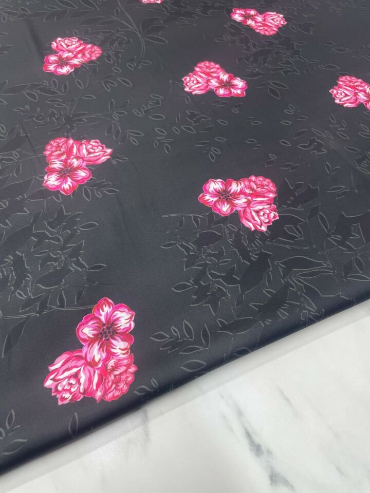 Az Çiçekli Desen Elbiselik Gömleklik Tivil Saten Kumaş