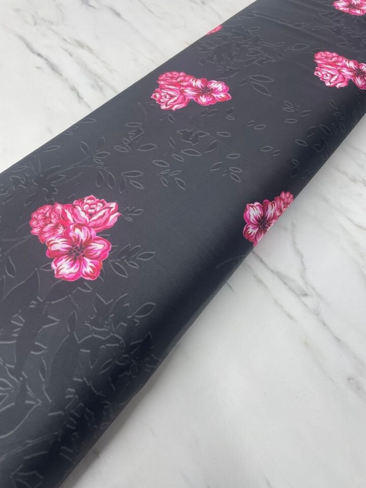 Az Çiçekli Desen Elbiselik Gömleklik Tivil Saten Kumaş