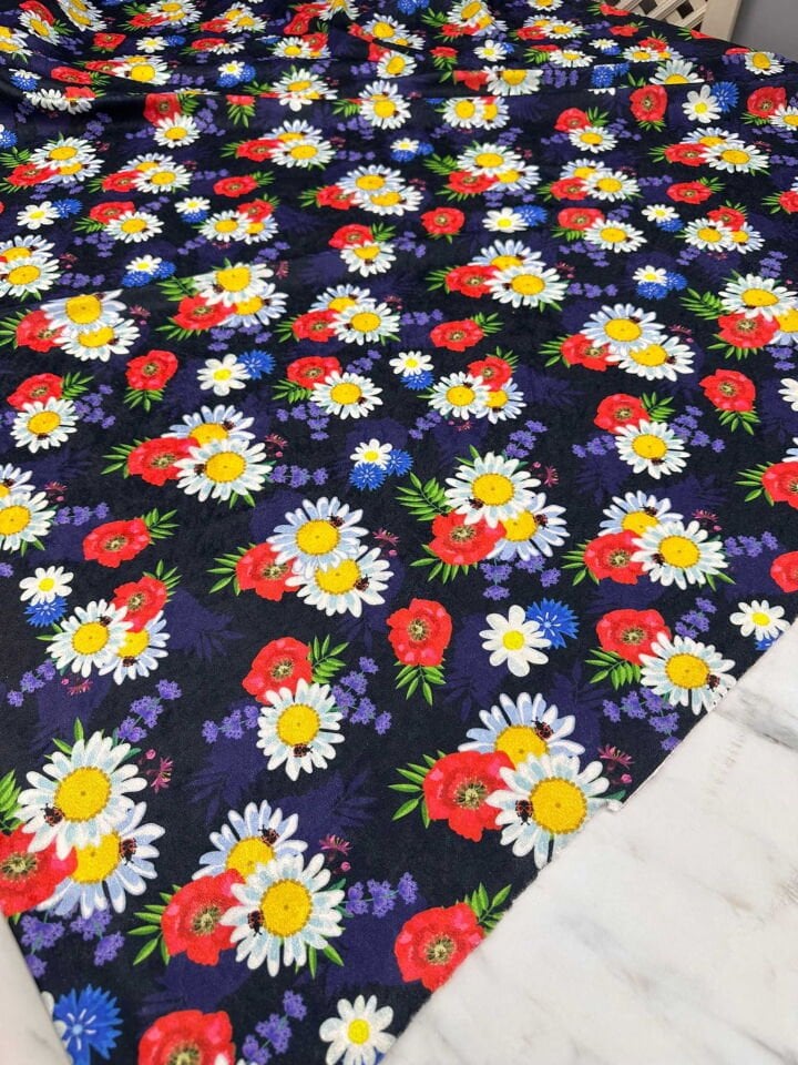 Papatya Desen İnce İpek Kadife Likralı Yumuşak Dökümlü