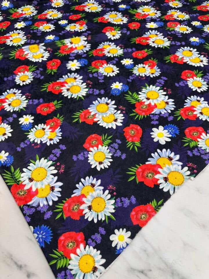 Papatya Desen İnce İpek Kadife Likralı Yumuşak Dökümlü