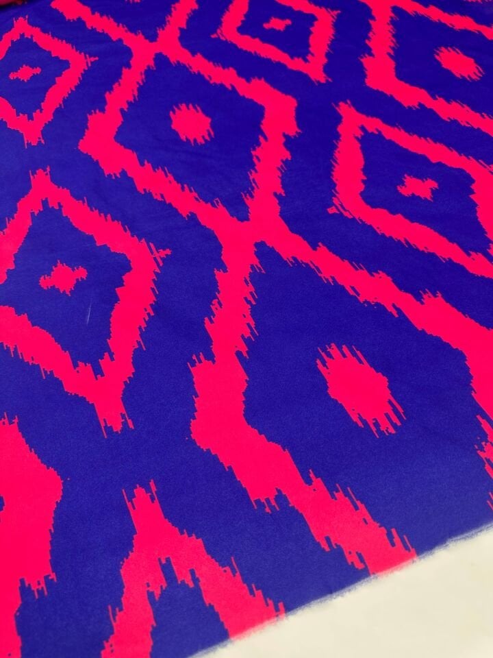 Mavi İkat Desen Elbiselik Gömleklik Krep Kumaş