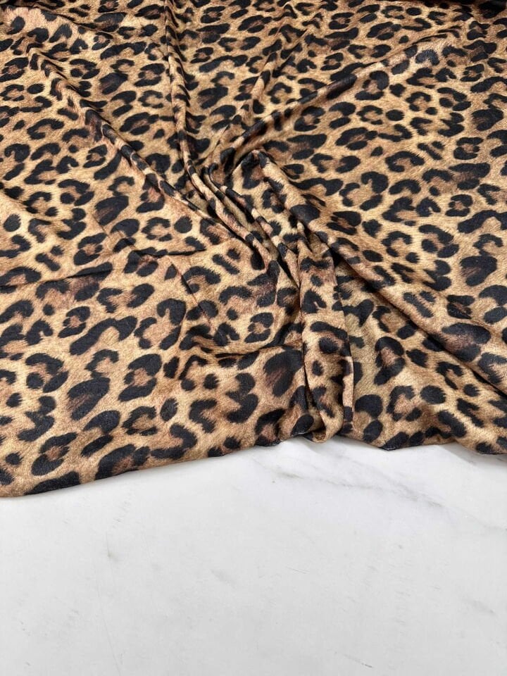 Leopar Desen İnci Kadife Likralı Yumuşak Dökümlü