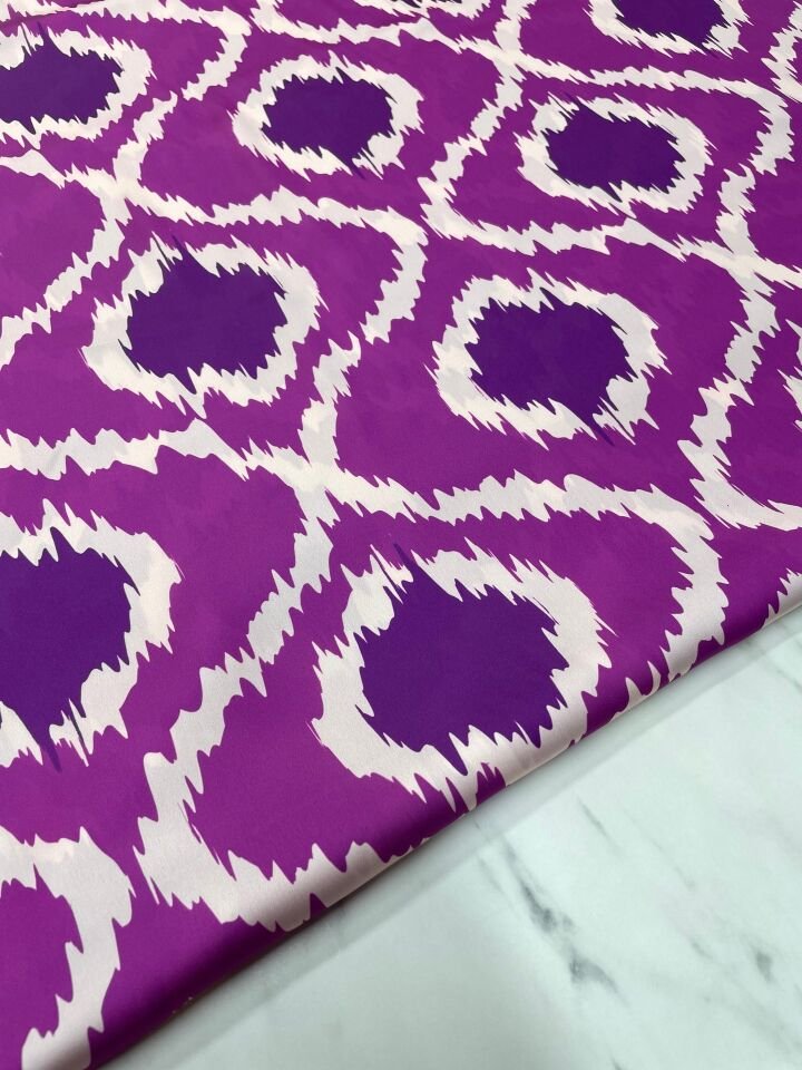 Mor İkat Desen Elbiselik Gömleklik Tivil Saten Kumaş