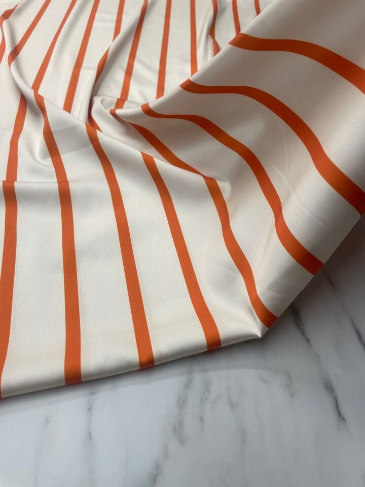 Turuncu Çizgili Desen Elbiselik Gömleklik Tivil Saten Kumaş