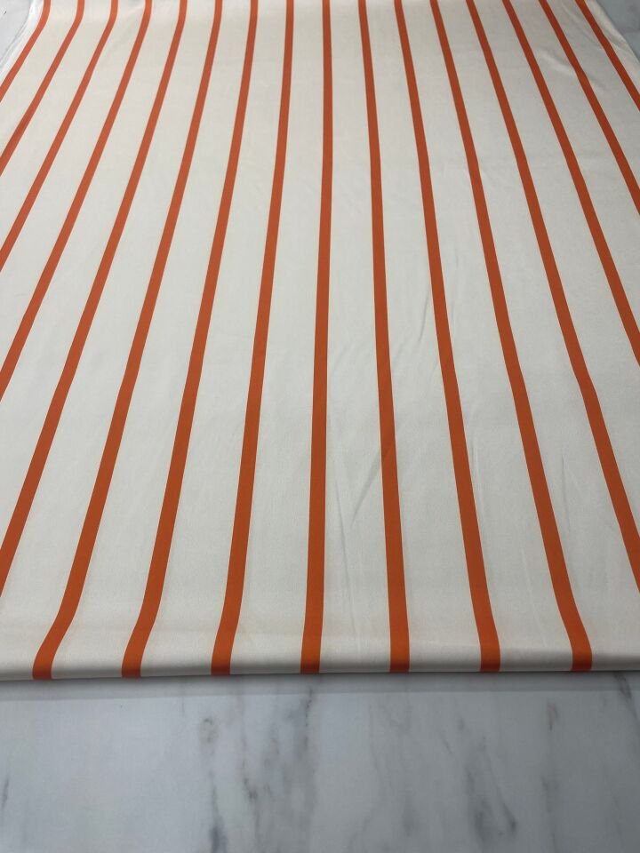 Turuncu Çizgili Desen Elbiselik Gömleklik Tivil Saten Kumaş