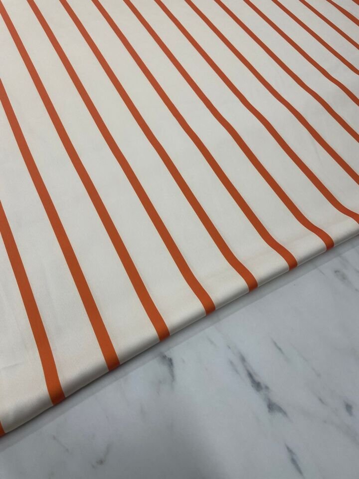 Turuncu Çizgili Desen Elbiselik Gömleklik Tivil Saten Kumaş