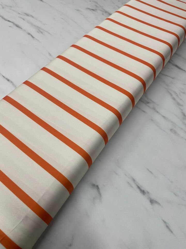 Turuncu Çizgili Desen Elbiselik Gömleklik Tivil Saten Kumaş