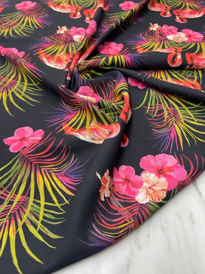 Flamingo Desen Elbiselik Gömleklik Krep Kumaş