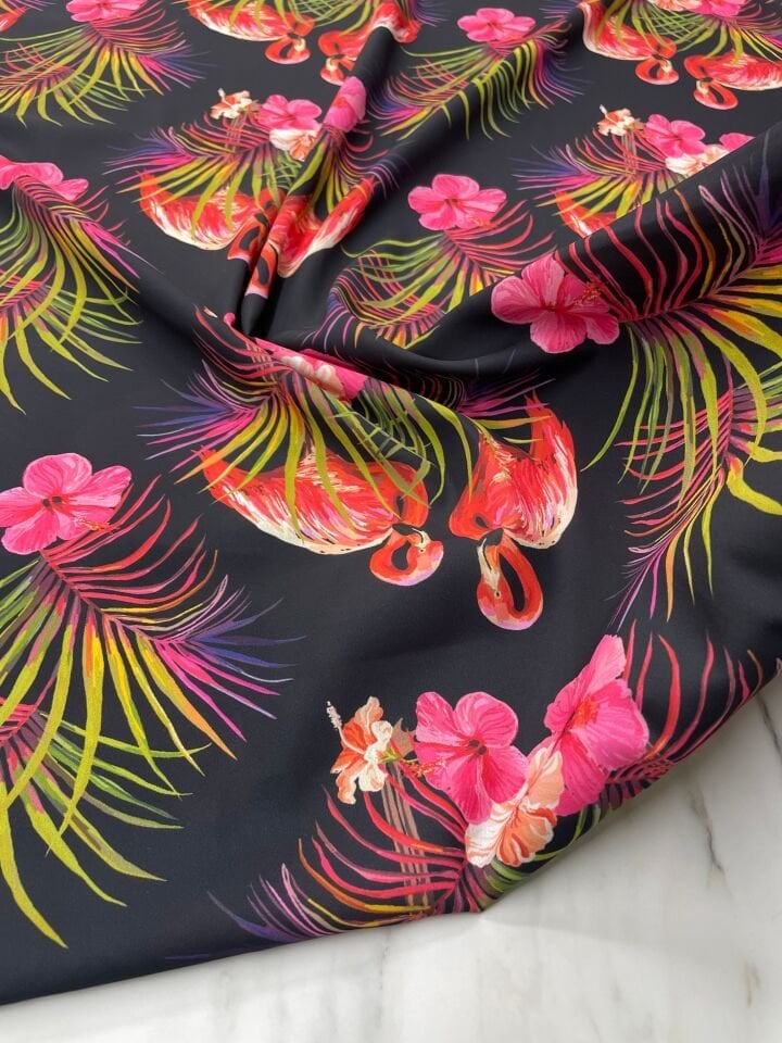 Flamingo Desen Elbiselik Gömleklik Krep Kumaş