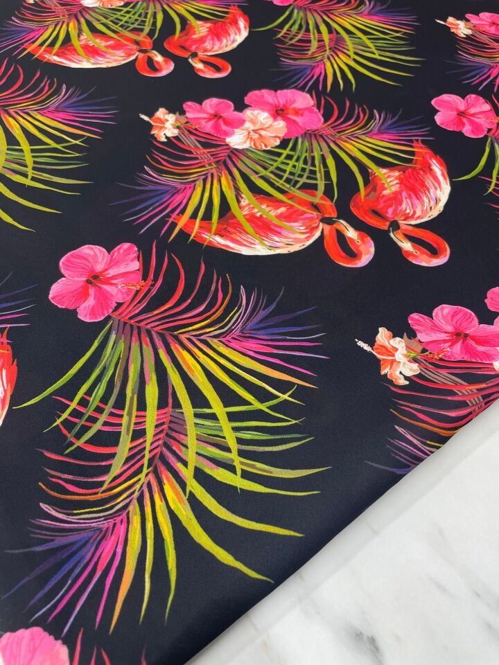 Flamingo Desen Elbiselik Gömleklik Krep Kumaş