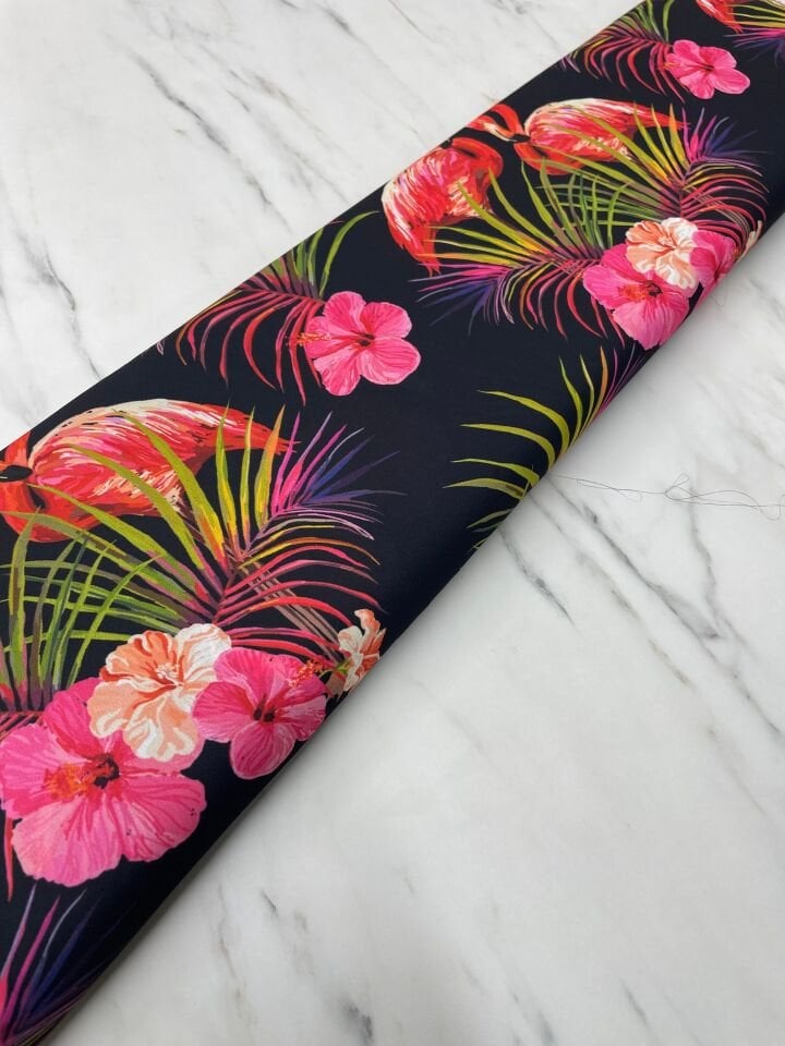 Flamingo Desen Elbiselik Gömleklik Krep Kumaş