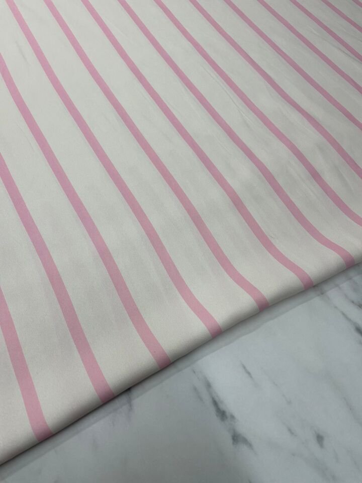 Pembe Çizgili Desen Elbiselik Gömleklik Tivil Saten Kumaş