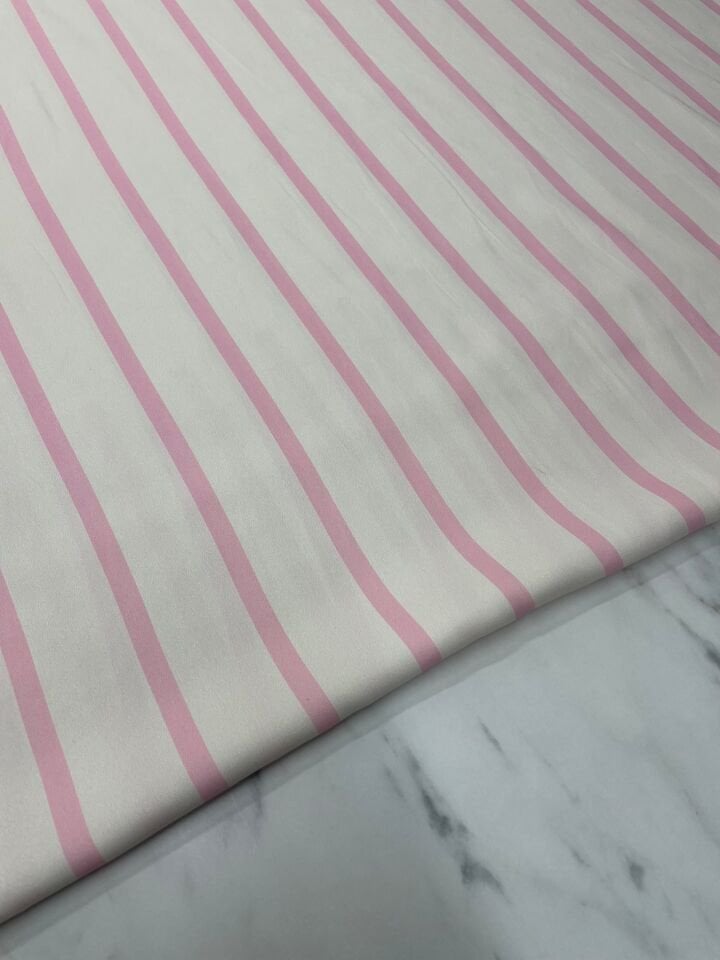 Pembe Çizgili Desen Elbiselik Gömleklik Tivil Saten Kumaş