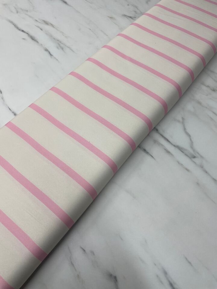 Pembe Çizgili Desen Elbiselik Gömleklik Tivil Saten Kumaş