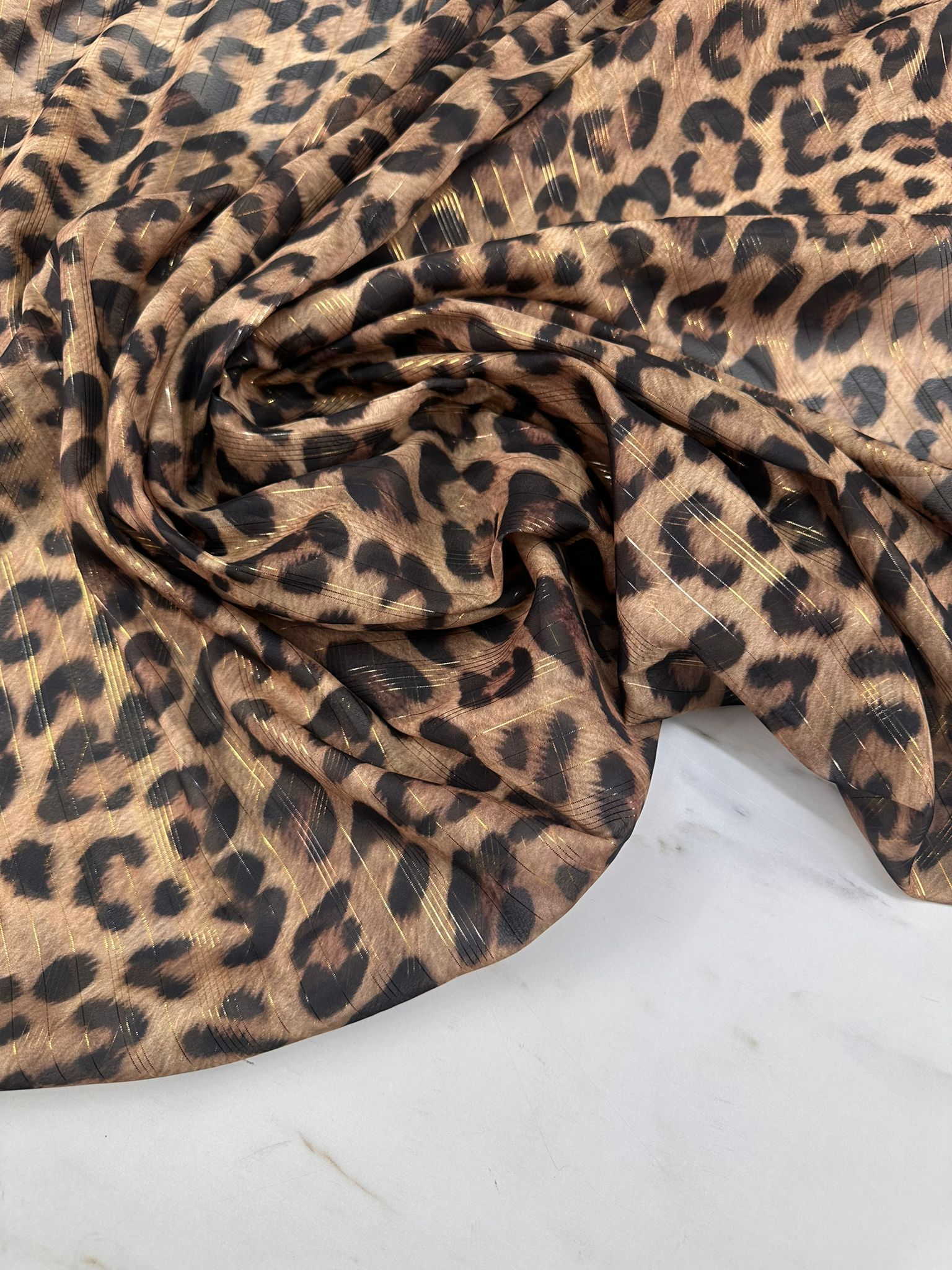 Leopar Desen SimLi Dokuma Şifon Kumaş Yumuşak Dökümlü