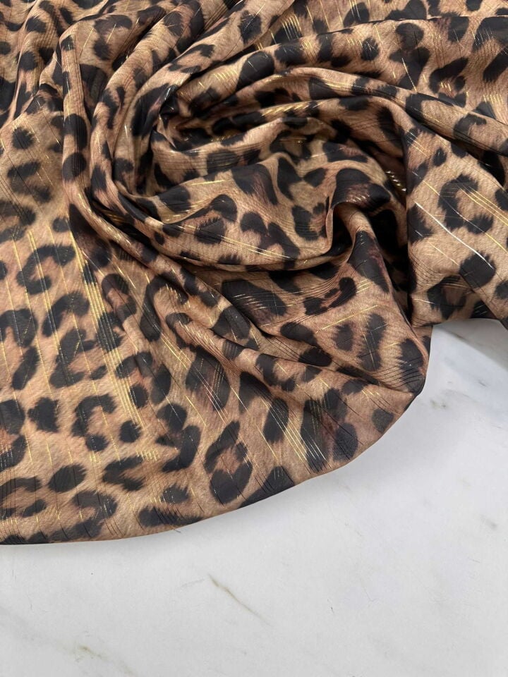 Leopar Desen SimLi Dokuma Şifon Kumaş Yumuşak Dökümlü