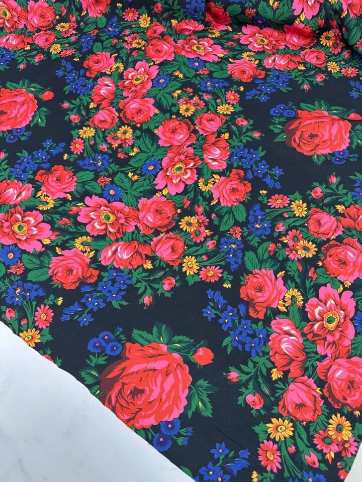 Türkmen Çiçegi Desen Krep kumaş Elbise Etek Gömlek Şalvar