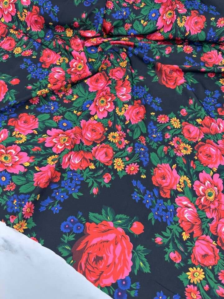 Türkmen Çiçegi Desen Krep kumaş Elbise Etek Gömlek Şalvar