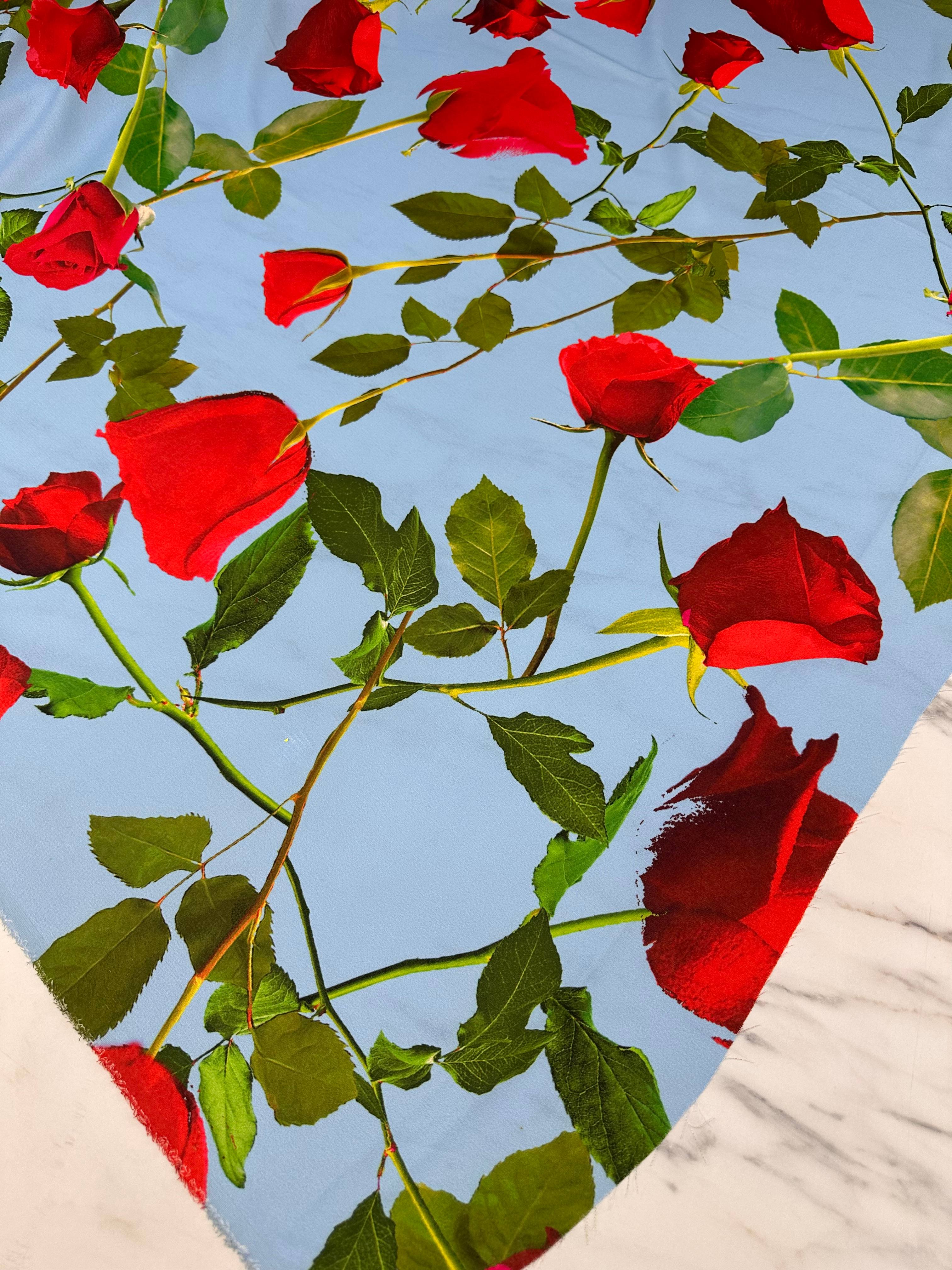 Gül Desen Elbiselik Gömleklik Krep Kumaş