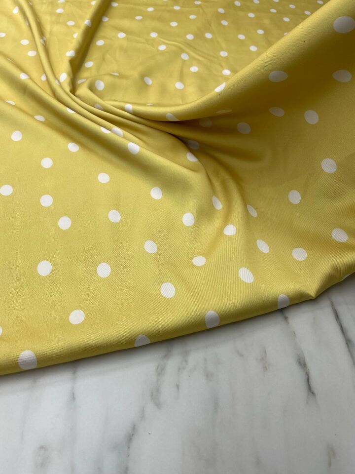 Sarı Noktalı Desen Elbiselik Gömleklik Tivil Saten Kumaş