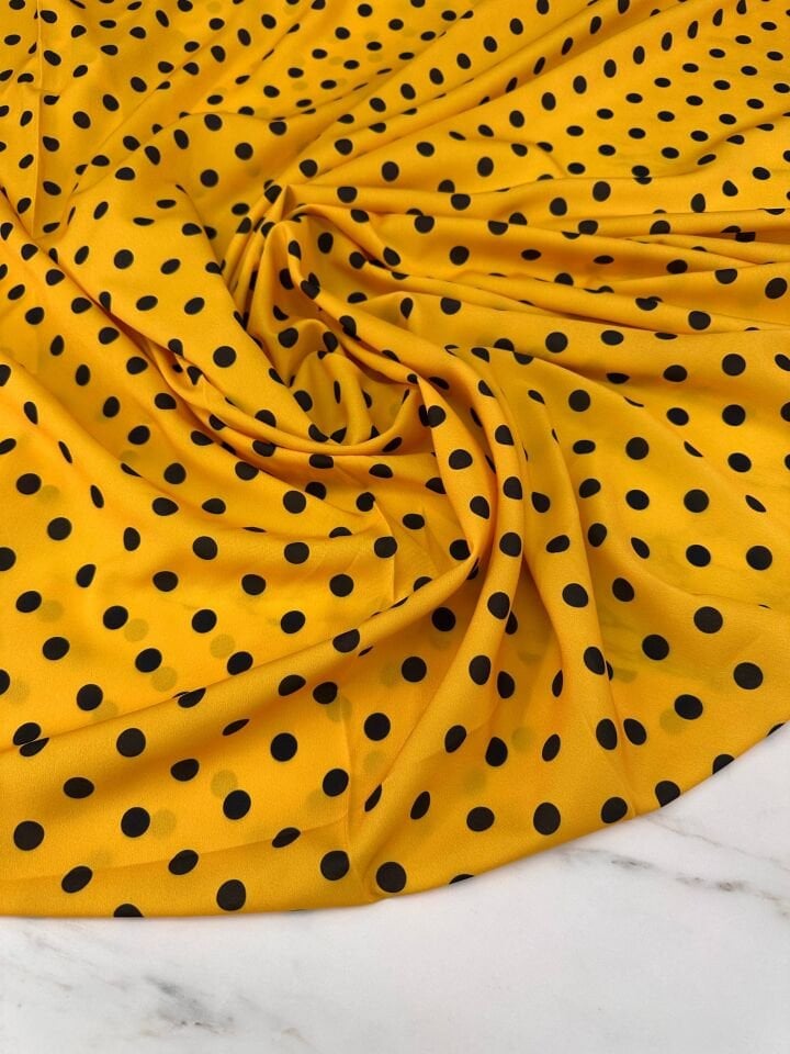 Sarı Puantiye Desen Elbiselik Gömleklik Krep Kumaş