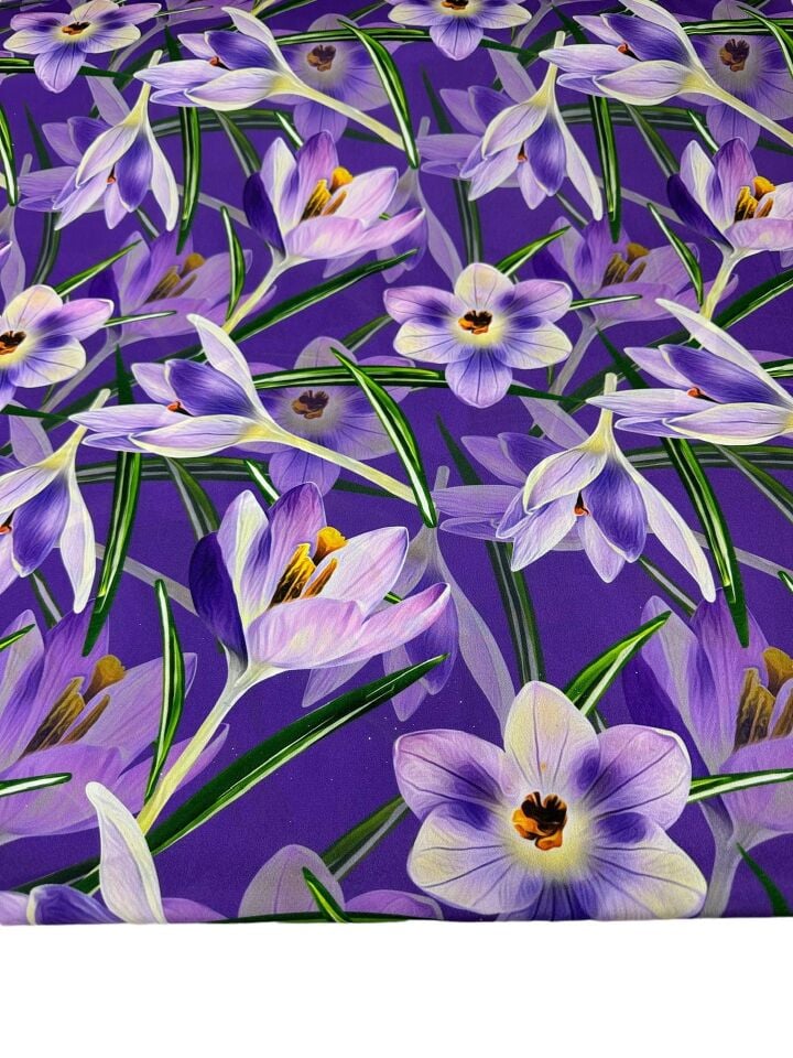 Mor Çiçek Desen Elbiselik Gömleklik Krep Kumaş