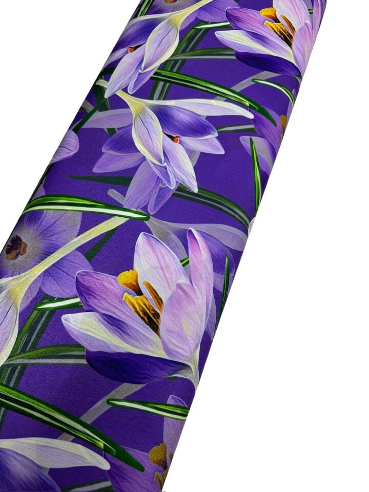 Mor Çiçek Desen Elbiselik Gömleklik Krep Kumaş