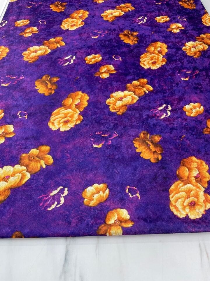 Mor Yeva Desen Elbiselik Kadife Kumaş