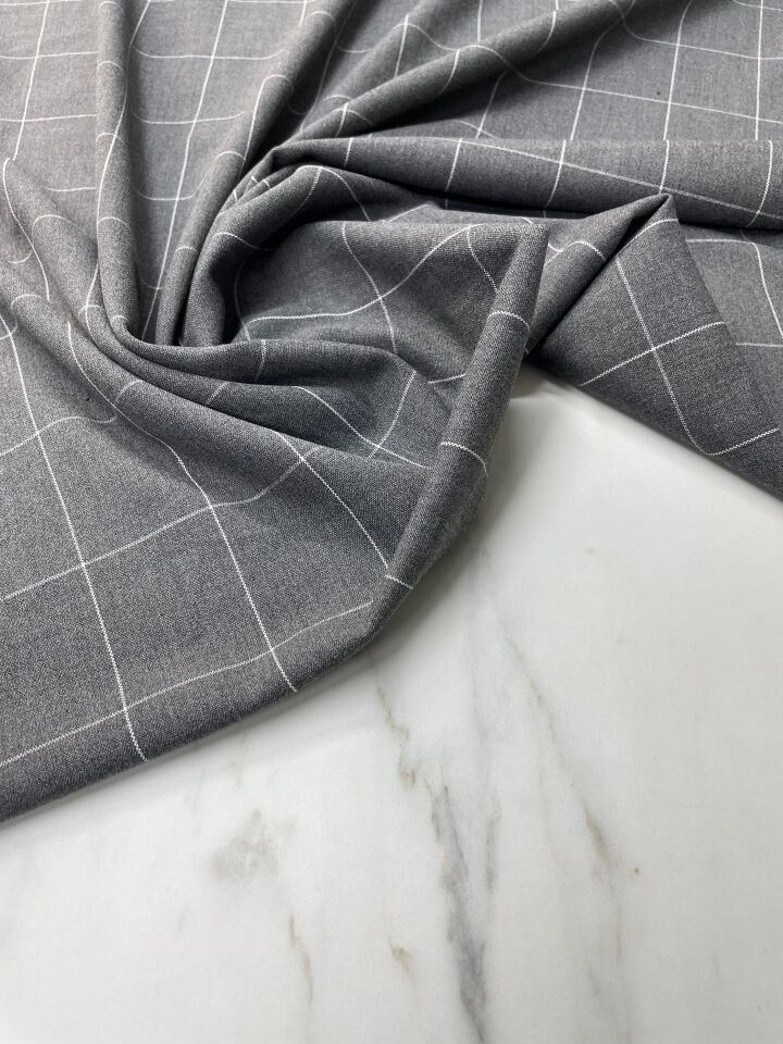 Füme Kareli Elbiselik Pantolonluk Poliviskon Kumaş