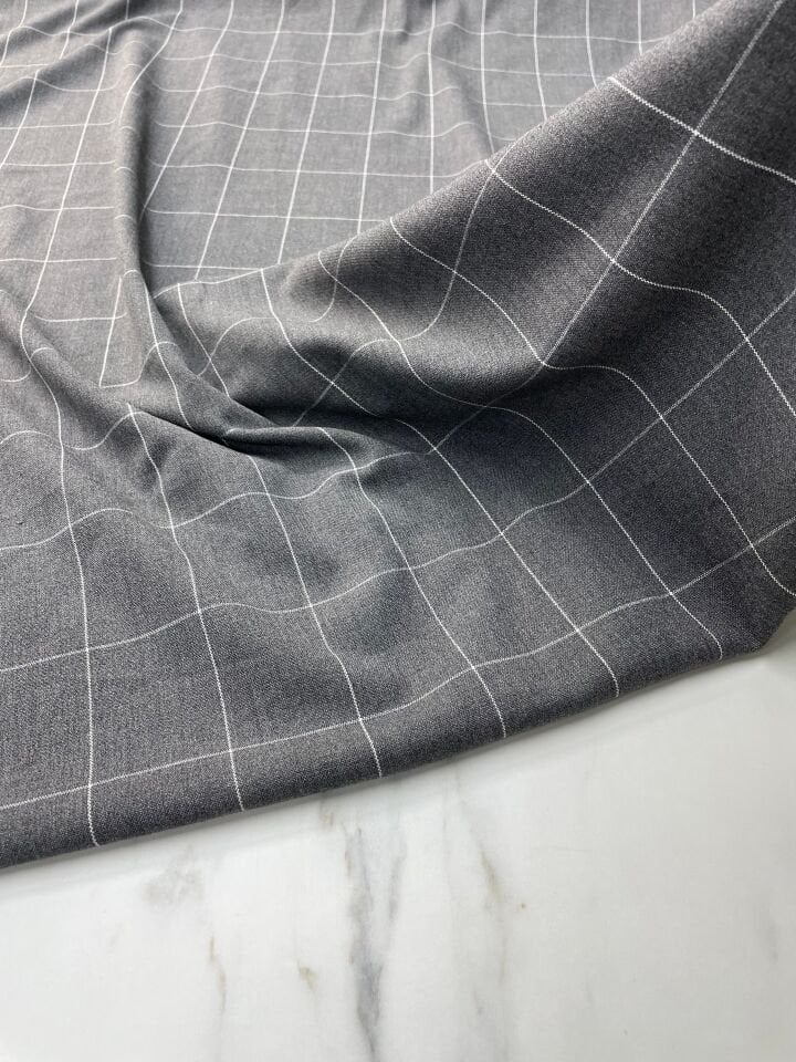 Füme Kareli Elbiselik Pantolonluk Poliviskon Kumaş