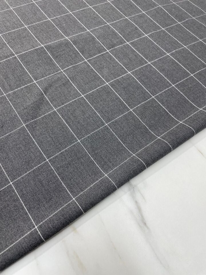 Füme Kareli Elbiselik Pantolonluk Poliviskon Kumaş