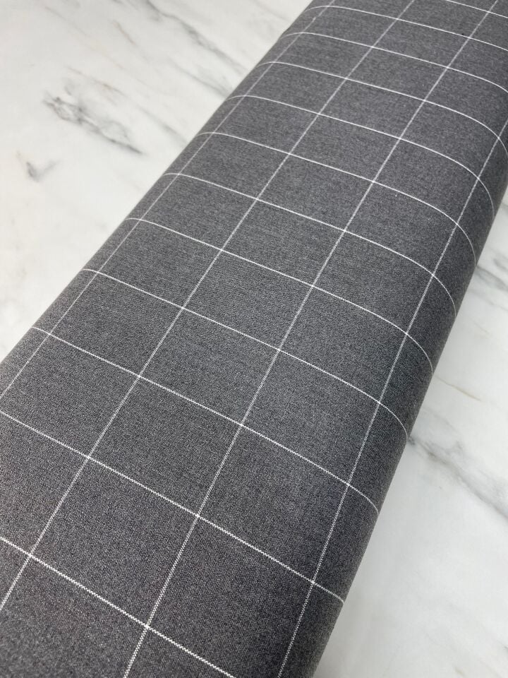 Füme Kareli Elbiselik Pantolonluk Poliviskon Kumaş