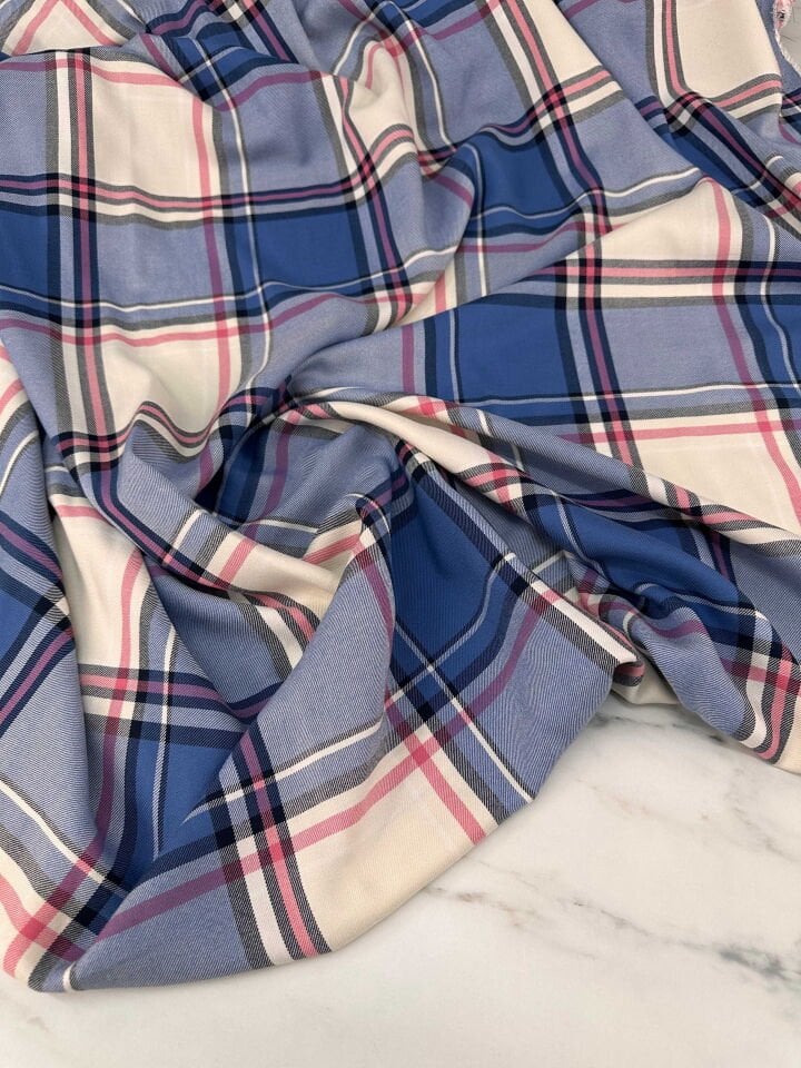 Ekose Desen Viskon Kumaş Elbise Gömlek Pantolon