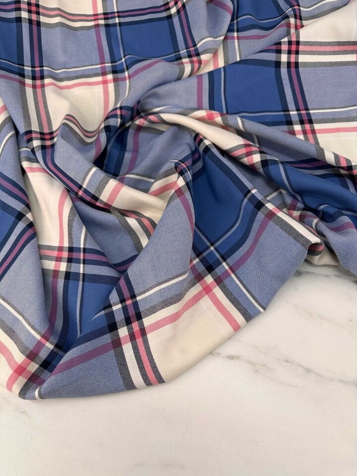 Ekose Desen Viskon Kumaş Elbise Gömlek Pantolon