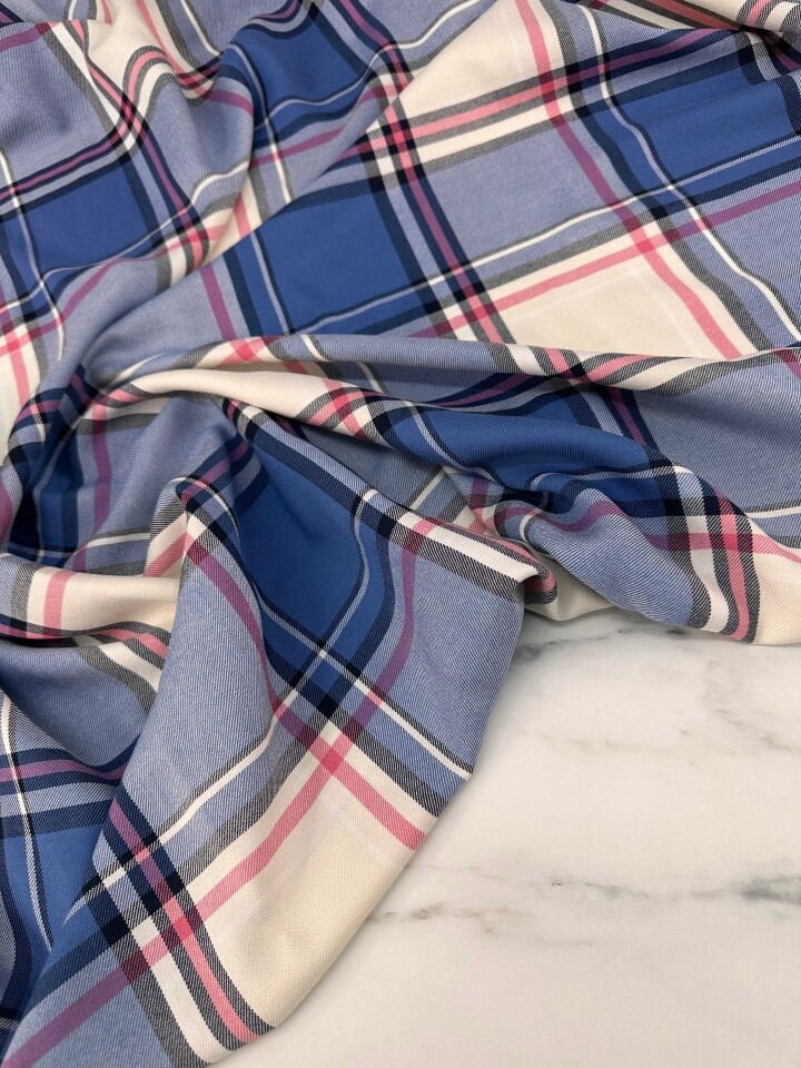 Ekose Desen Viskon Kumaş Elbise Gömlek Pantolon