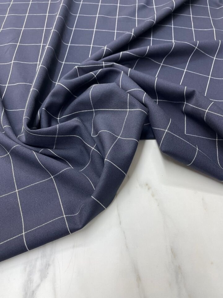 Lacivert Kareli Elbiselik Pantolonluk Poliviskon Kumaş