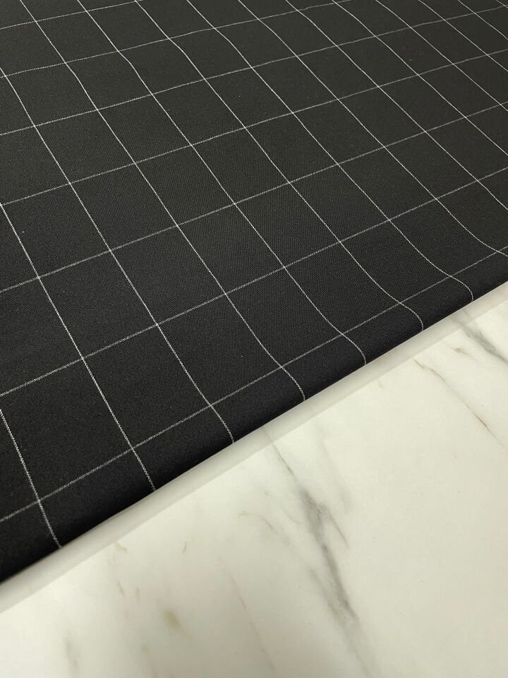 Siyah Kareli Poliviskon Elbiselik Pantolonluk Kumaş