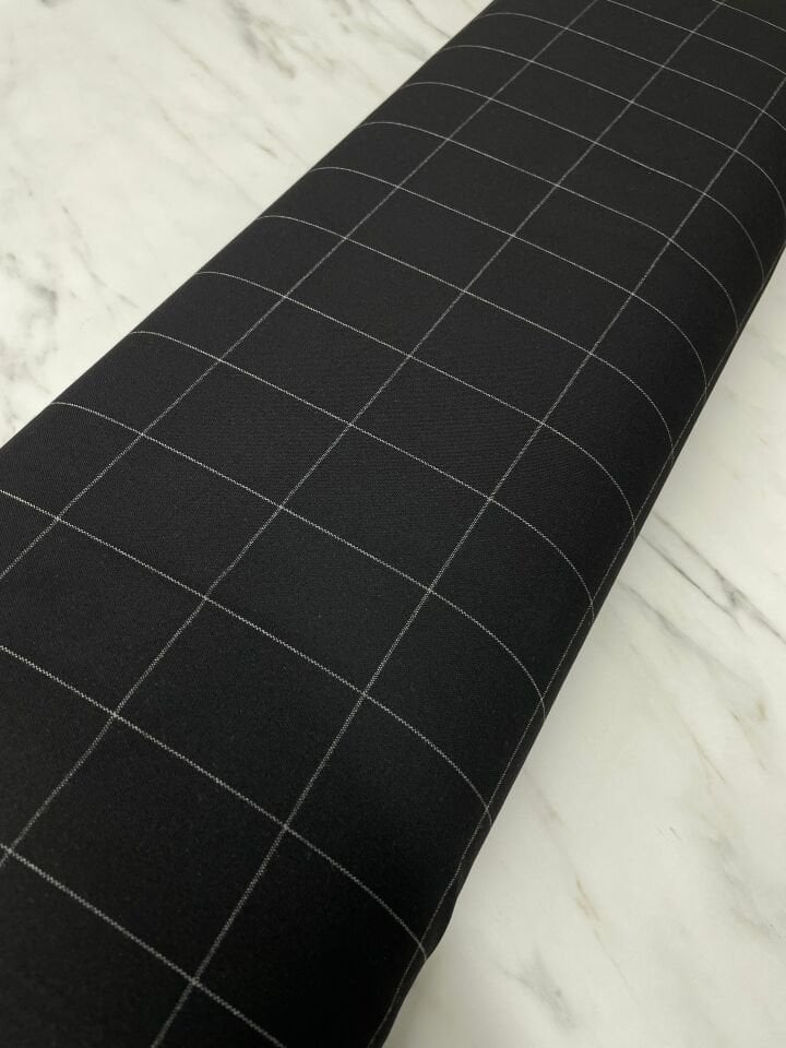 Siyah Kareli Poliviskon Elbiselik Pantolonluk Kumaş