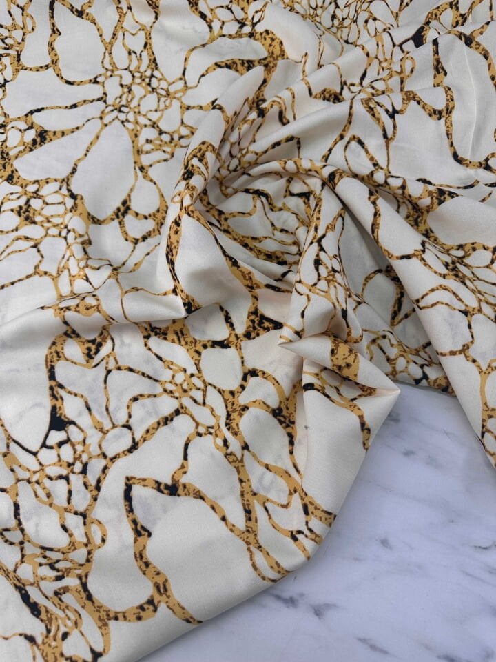 Krem Eva Desen Viskon Kumaş Elbise Etek Gömlek Şalvar