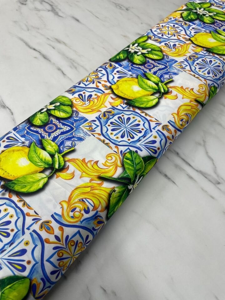 Limonlu Desen Elbiselik Gömleklik Tivil Saten Kumaş