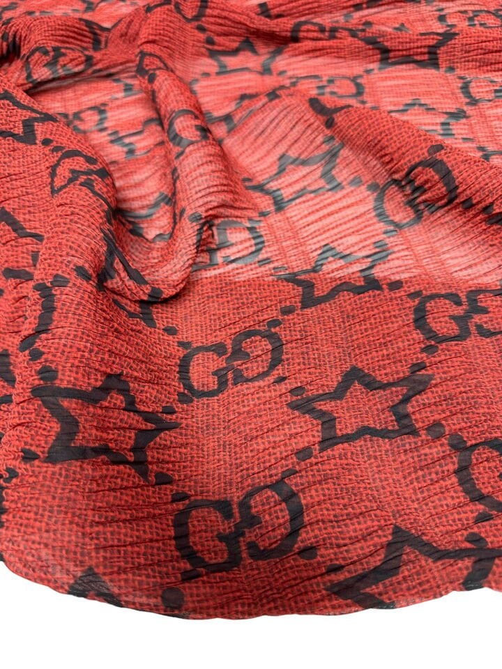 Kırmızı GG Desen Ebiselik Eteklik Gofre Kumaş