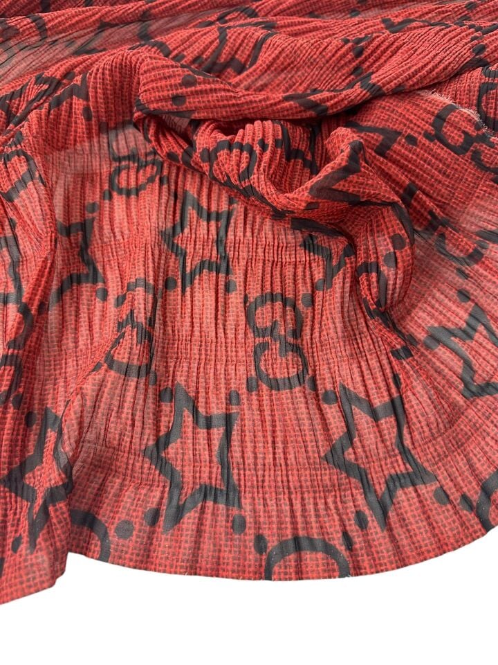 Kırmızı GG Desen Ebiselik Eteklik Gofre Kumaş